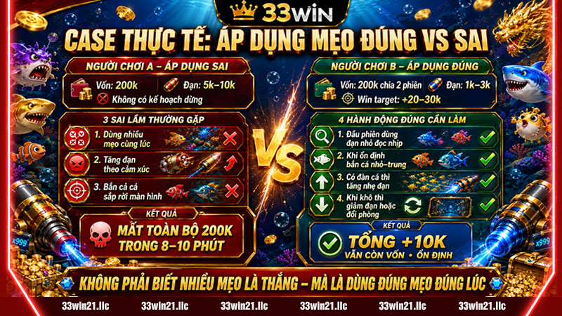 Case thực tế khi áp dụng mẹo chơi bắn cá 33win đúng vs sai