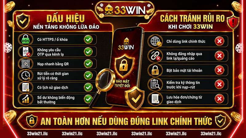 Dấu hiệu nhận biết 33win không lừa đảo