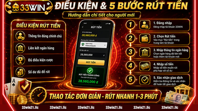 Điều kiện và hướng dẫn rút tiền 33win