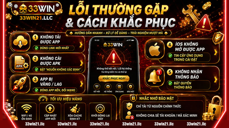Lỗi thường gặp khi tải app 33win